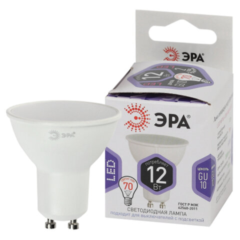 Лампа светодиодная ЭРА STD, 12 (110) Вт, цоколь GU10, софит, холодный белый свет, 35000 ч., LEDMR16-12W-860-GU10, Б0049076