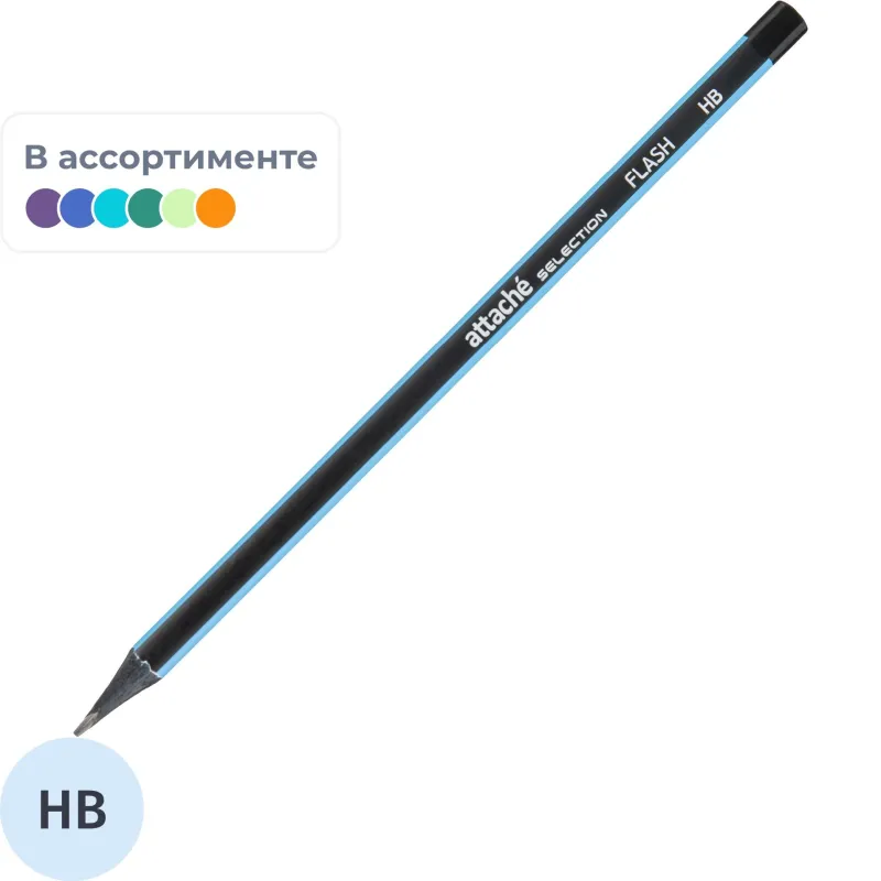 Карандаш чернографитный Attache Selection Flash HB б/ласт черн.дерево ассор