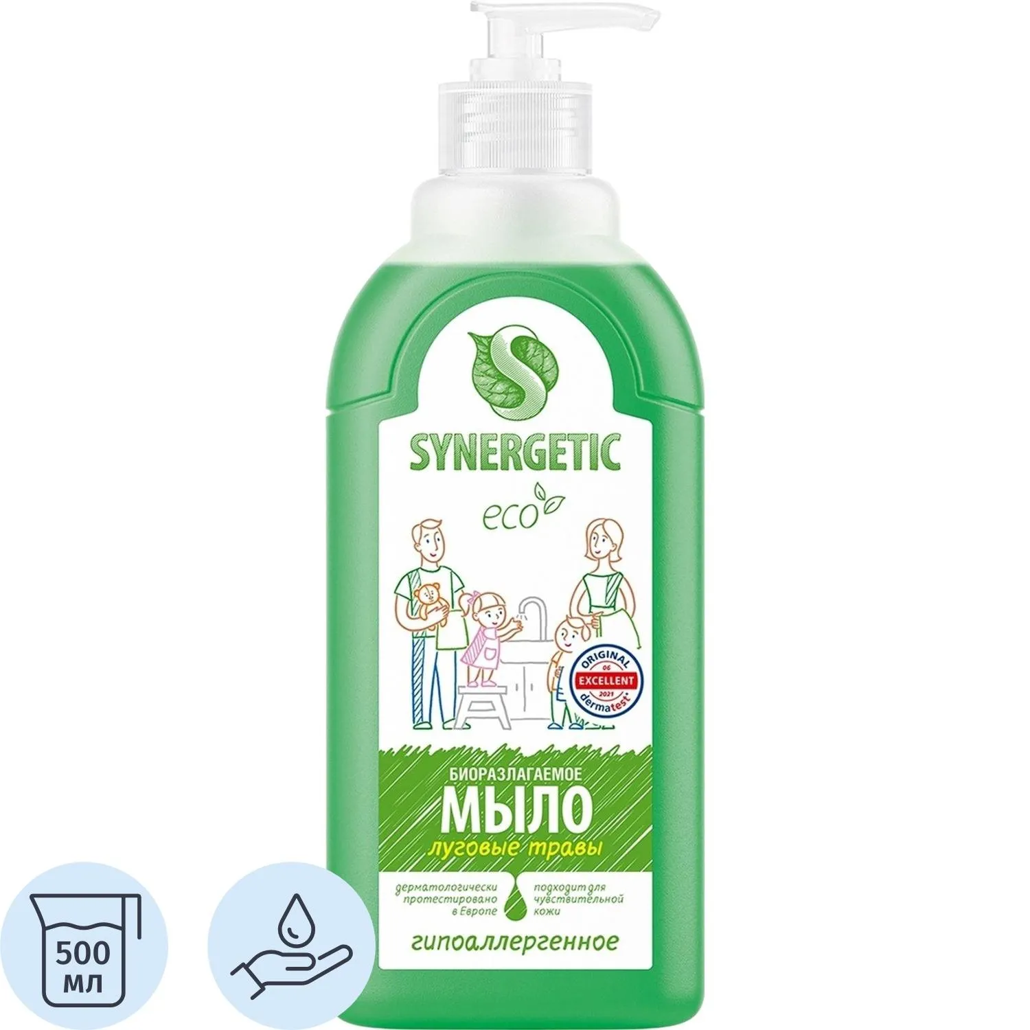 Мыло жидкое Synergetic для рук Луговые травы 500мл с дозатором, 555657К
