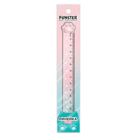 Линейка пластиковая 15 см, FUNSTER (ФАНСТЕР), "ЛАПКА", прозрачная, европодвес, 210919