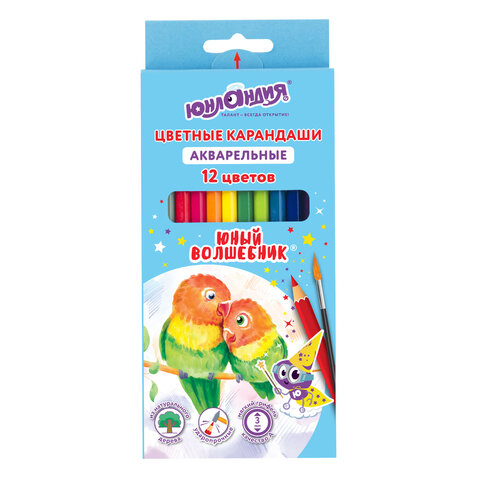 Карандаши цветные акварельные ЮНЛАНДИЯ "ЮНЫЙ ВОЛШЕБНИК", 12 цветов, шестигранные, грифель 3 мм, натуральное дерево, 181402
