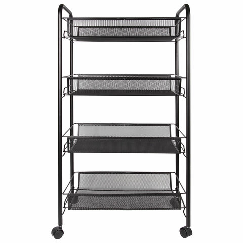 Этажерка (тележка) BRABIX офисно-бытовая 4 яруса, на колесах, металл, черная, 43,5х26х83,5 см, 603753
