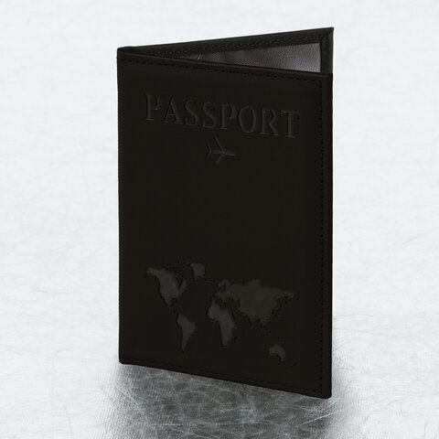 Обложка для паспорта "Passport map", экокожа soft-touch, черная, STAFF, 238760