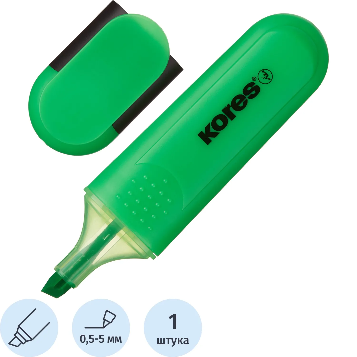 Маркер текстовыделитель Kores BRIGHT LINER PLUS, скош нак, 0.5-5 ммзелен, 1272964К