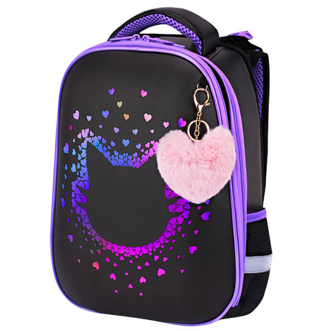 Ранец BRAUBERG SHINY, 2 отделения, с брелком, Pretty face, 38х28х14 см, 273142