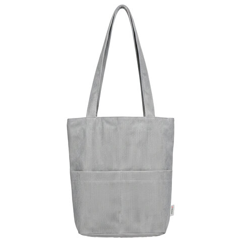 Сумка шоппер HEIKKI (ХЕЙКИ), вельвет, 2 кармана, подкладка, 36х36х10 см, Gray, 274654