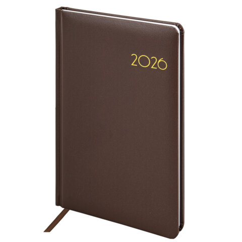 Еженедельник датированный 2026, А5, 145х215 мм, BRAUBERG "Select", балакрон, коричневый, 117183