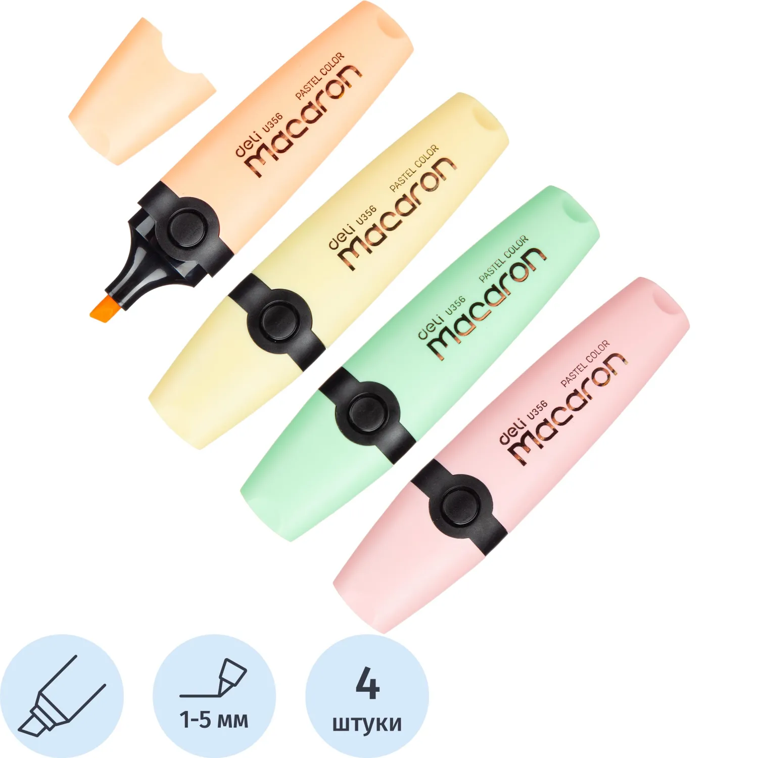 Набор текстовыделителей Deli Macaron 1-5 мм 4 цвета EU356-MT, 1676014К