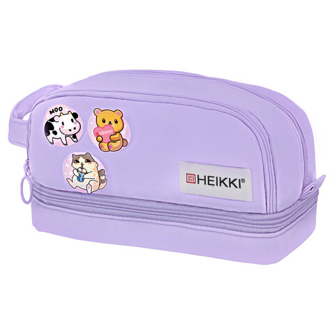 Пенал-органайзер HEIKKI (ХЕЙКИ) с ручкой, значки, 2 отделения, откидная планка, 22x13х10 см, фиолетовый, 273600