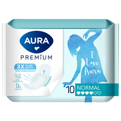 Прокладки женские гигиенические 10 шт., AURA Premium NORMAL, 13121