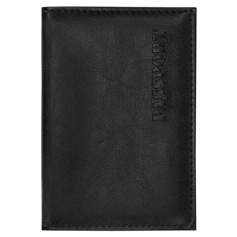 Обложка для паспорта экокожа, мягкая вставка изолон, "PASSPORT", черная, STAFF Profit, 237183