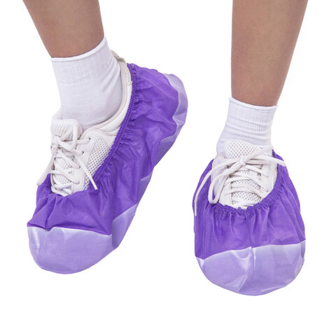 Бахилы ламинированные КОМПЛЕКТ 500шт, 38х16см, спанбонд + ПВД, 100мкм, 13г, фиолетов,, ПВД-50/2р-Ф-Б