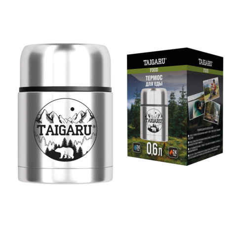 Термос 0,6л FOOD, для еды/напитков с широким горлом, нержавеющая сталь SUS304, серебристый, TAIGARU (ТАЙГАРУ), 700324