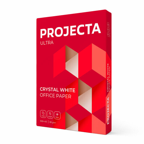 Бумага офисная БОЛЬШОГО ФОРМАТА (297х420), А3, 80 г/м2, 500 л., марка А, PROJECTA ULTRA, Россия, 162% (CIE)