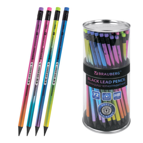 Карандаш чернографитный с ластиком BRAUBERG "GRADE Metallic", 1 шт., HB, трехгранный, 182000