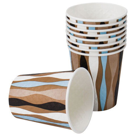 Стакан одноразовый бумажный 250/280мл d-80мм, конгрев/печать Волна КОМПЛЕКТ 50шт, WELDAY, 702698