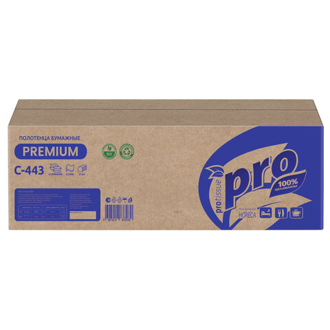 Полотенца бумажные 190 шт, PROtissue (H2) PREMIUM, 2-сл, белые, КОМПЛЕКТ 21 пач, 24х21,5,Z-слож,С443
