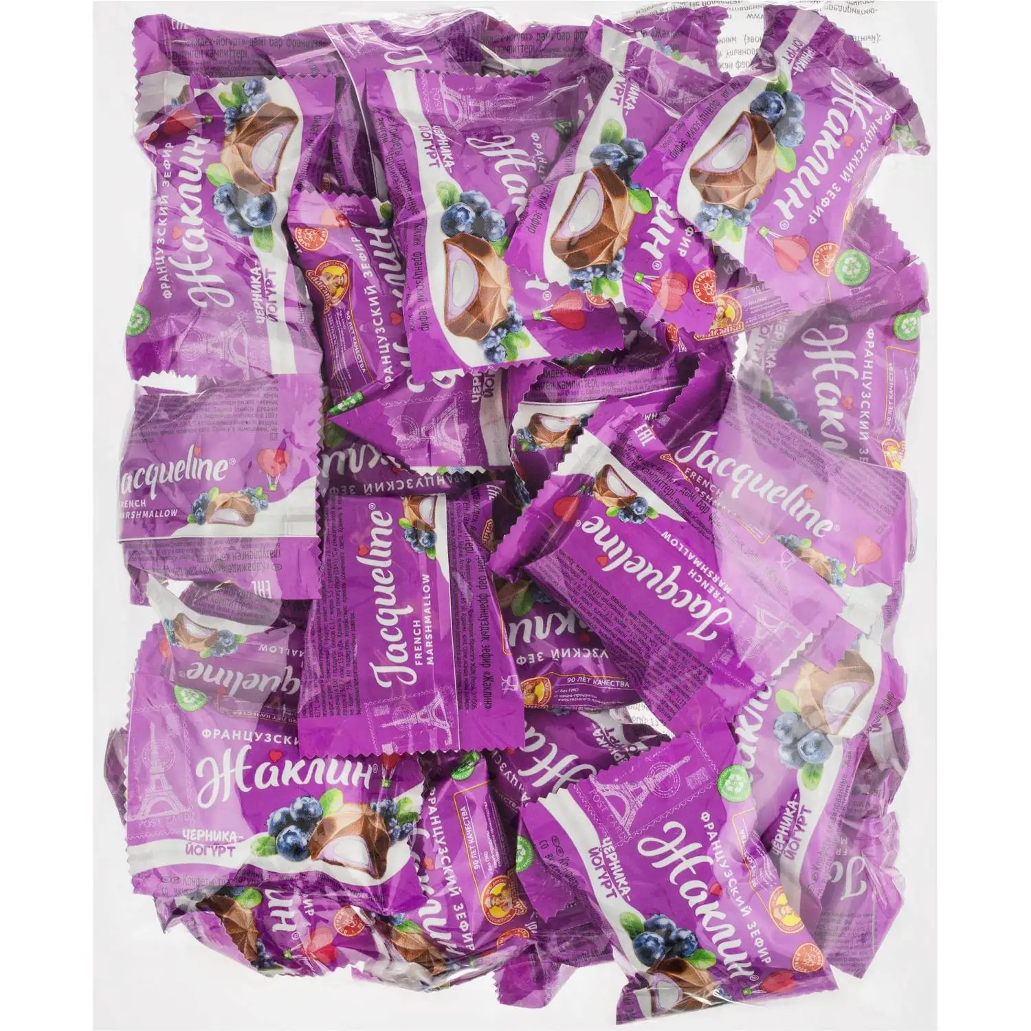 Конфеты Славянка Жаклин глазир. франц. зефир со вкусом Черника-йогурт, 1кг