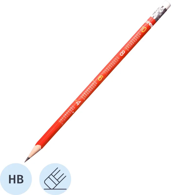 Карандаш чернографитный Kores трехгранный HB с ластиком и таблицей умножени