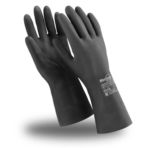 Перчатки неопреновые MANIPULA ХИМОПРЕН, хлопчатобумажное напыление, К80/Щ50, размер 9-9,5, L (большой), черные, CG-973