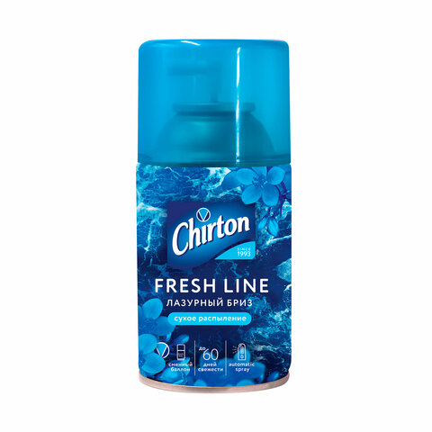 Сменный баллон 250 мл, CHIRTON "Лазурный бриз", для автоматических освежителей, универсальный, сухое распыление, 4670013302574