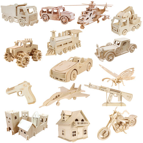 Сборная модель из дерева, АССОРТИ, 15 видов, РК