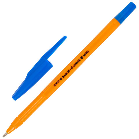 Ручка шариковая STAFF "Basic BP-66 ORANGE", СИНЯЯ, корпус оранжевый, узел 1 мм, линия письма 0,5 мм, 144453