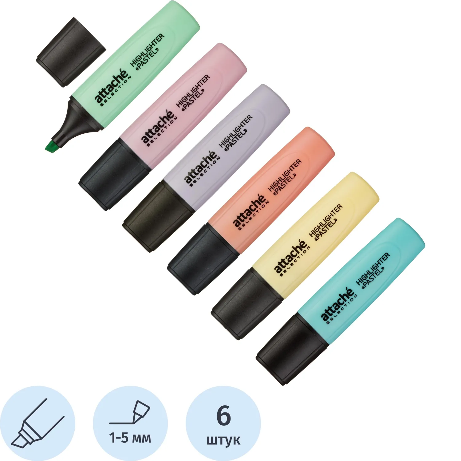 Набор текстовыделителей Attache Selection Pastel 1-5 мм 6 цветов, 958592К