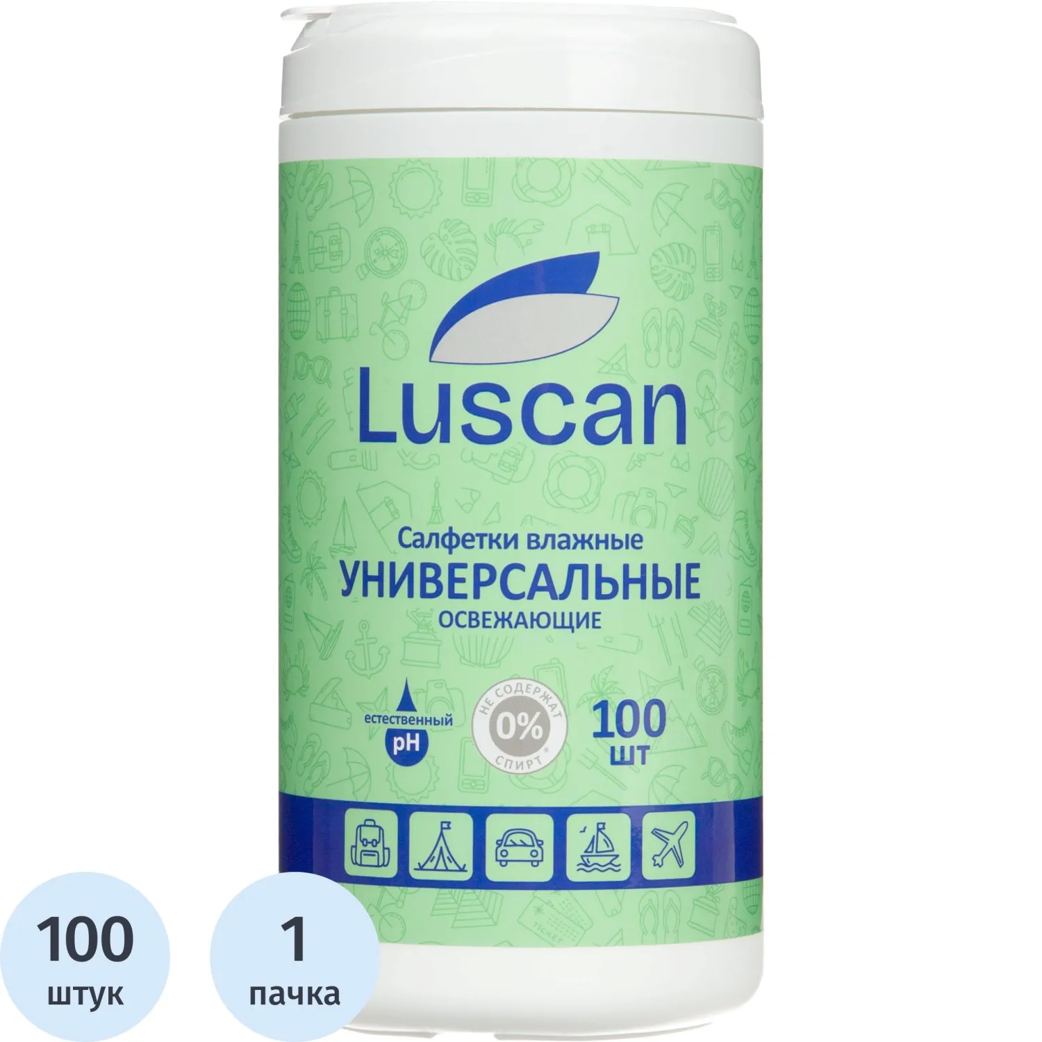 Салфетки влажные Luscan универсальные в банке 100 шт/уп, 1086538К