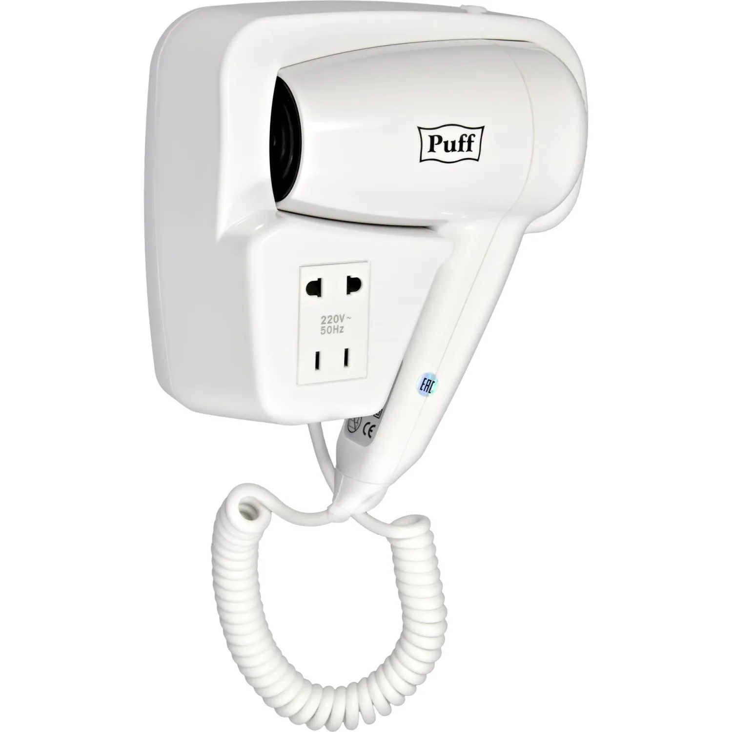 Фен Puff-1200B, белый, 1,2 кВт, с доп. розеткой, 1671481К