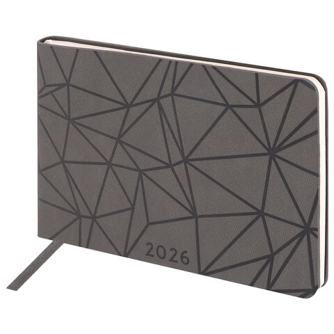 Еженедельник датированный 2026 МАЛЫЙ ФОРМАТ 105х160 мм, А6, BRAUBERG "Imprint", тиснение, черный, 117209