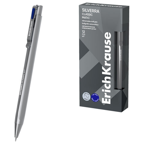 Ручка шариковая автоматическая ERICH KRAUSE "Silverra Matic Classic", СИНЯЯ, линия 0,35 мм, 63132