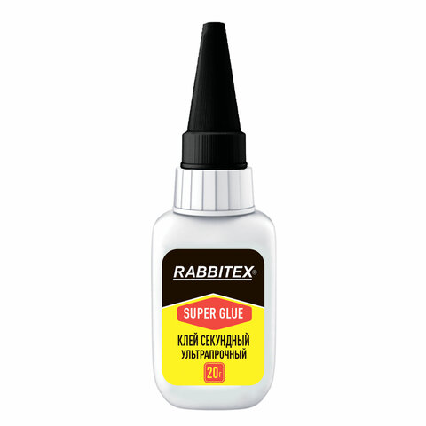 Клей секундный суперклей УЛЬТРАПРОЧНЫЙ, МАКСИМАЛЬНЫЙ ОБЪЕМ, 20 грамм, RABBITEX, 609803