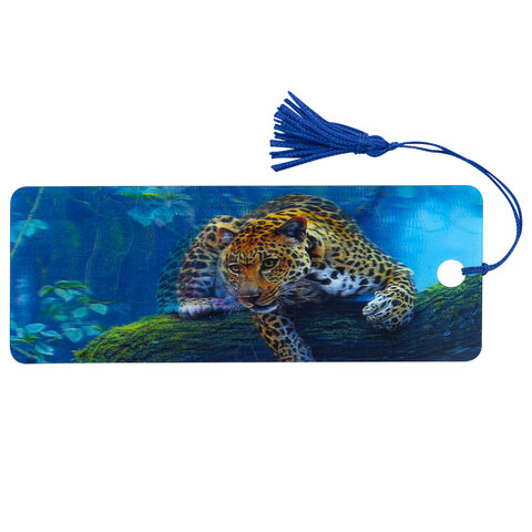 Закладка для книг с линейкой 3D-ОБЪЕМНАЯ BRAUBERG, "Леопард", с декоративным шнурком, 125766