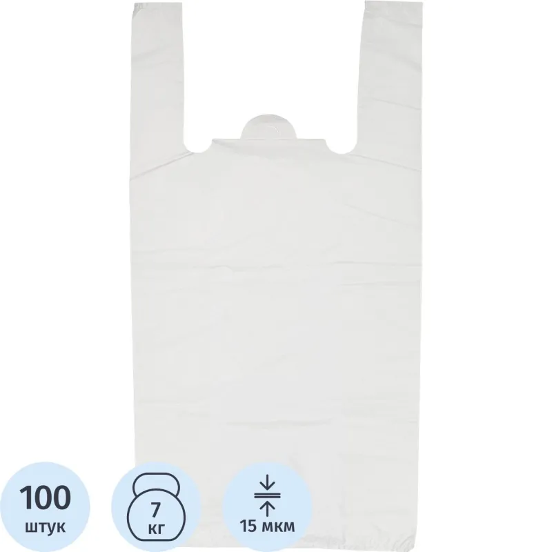 Пакет-майка 38+20х68 15мкм, 100шт/уп, белый S