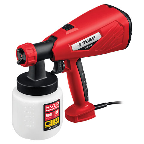 Краскопульт сетевой, 500 Вт, 0,8 л, краскоперенос 800 мл/мин, сопло 2,6 мм, ЗУБР КПЭ-500