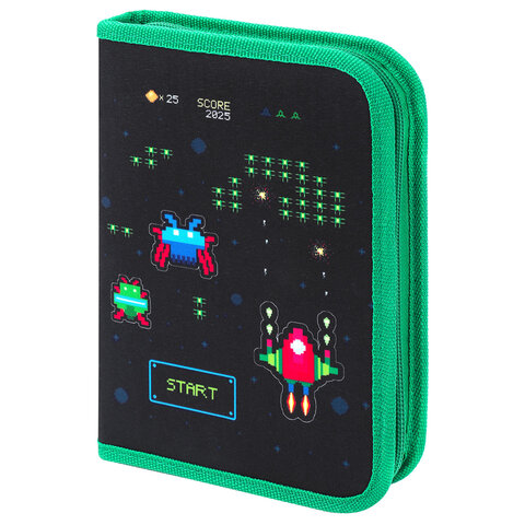 Пенал BRAUBERG с наполнением, 1 отделение, 1 откидная планка, 24 предмета, 21х14 см, "Space strike", 273534