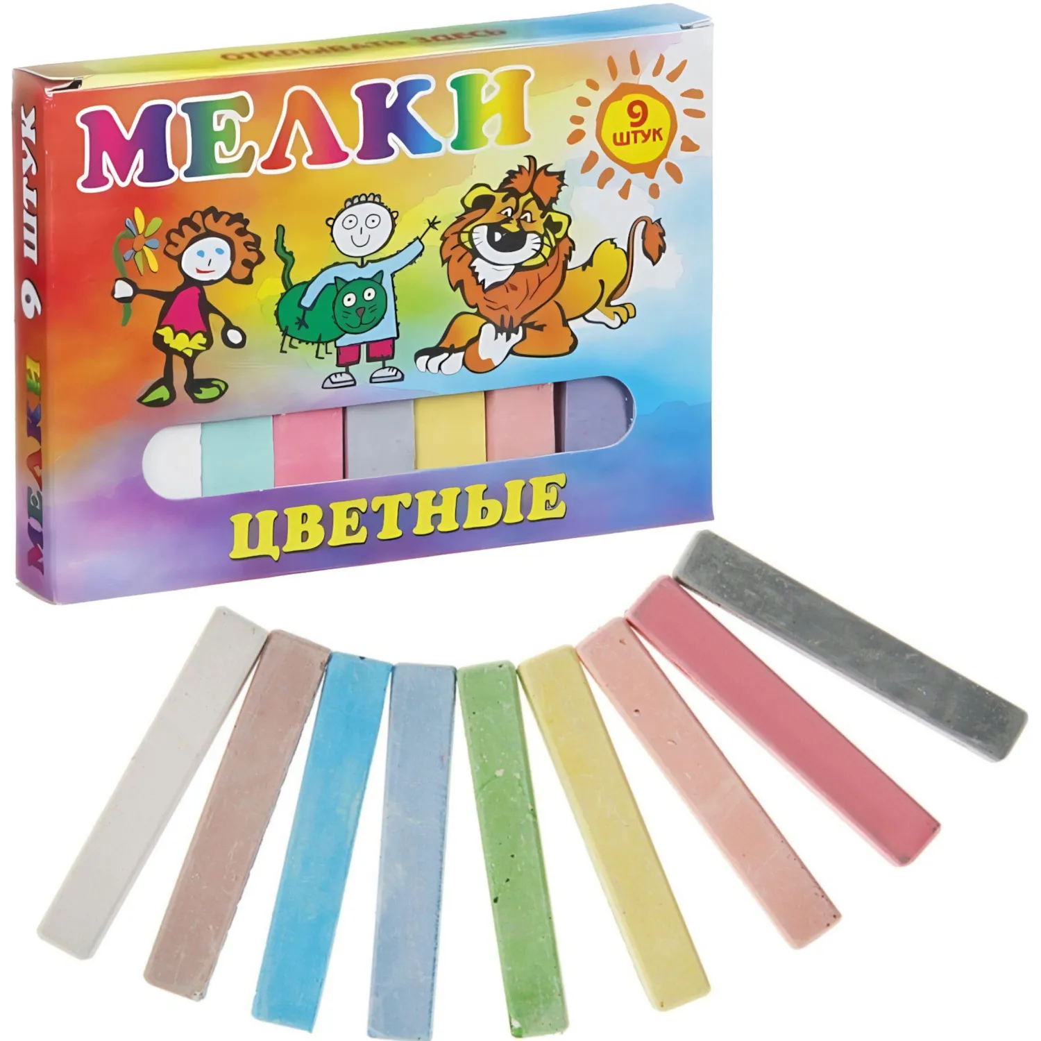 Мел школьный цветной 9 шт., Пегас
