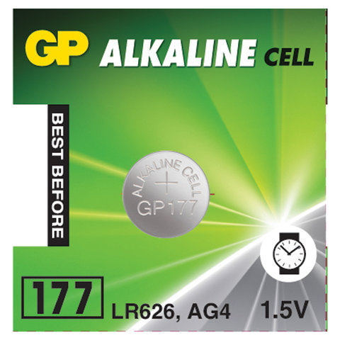 Батарейка GP Alkaline (отрывной блок), 177 (G4, LR626), алкалиновая, 1 шт., блистер, 177FRA-2C10, 4891199026690