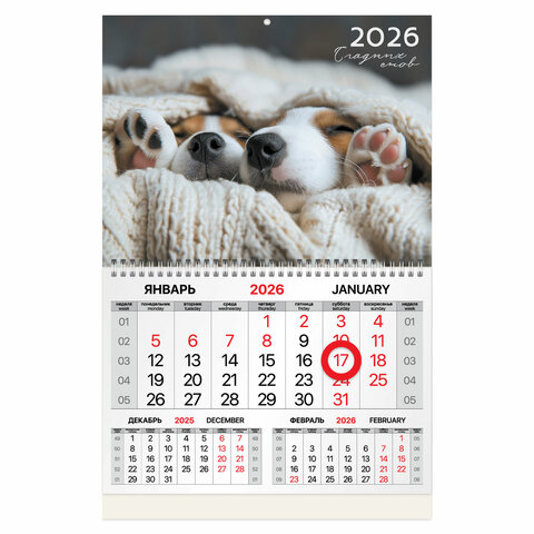 Календарь квартальный 2026 г., 1 блок, 1 гребень, магнитный курсор, мелованная бумага, BRAUBERG, "Носики", 116922