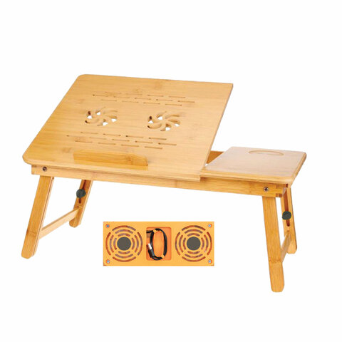 Столик БАМБУКОВЫЙ складной для ноутбука/завтрака, с охлаждением, DASWERK (ДАСВЕРК), 532583
