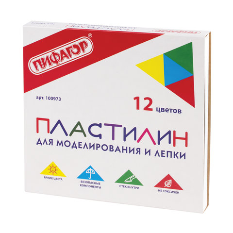 Пластилин классический ПИФАГОР "ЭНИКИ-БЕНИКИ", 12 цветов, 240 г, со стеком, картонная упаковка, 100973