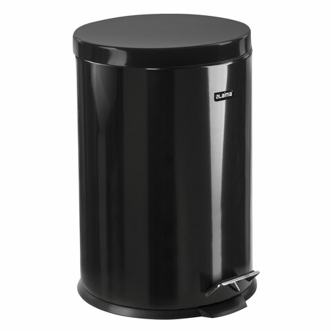 Ведро мусорное с педалью 20 литров "Classic", ЧЕРНОЕ ГЛЯНЦЕВОЕ, металлическое, со съемным внутренним ведром, LAIMA, 604945