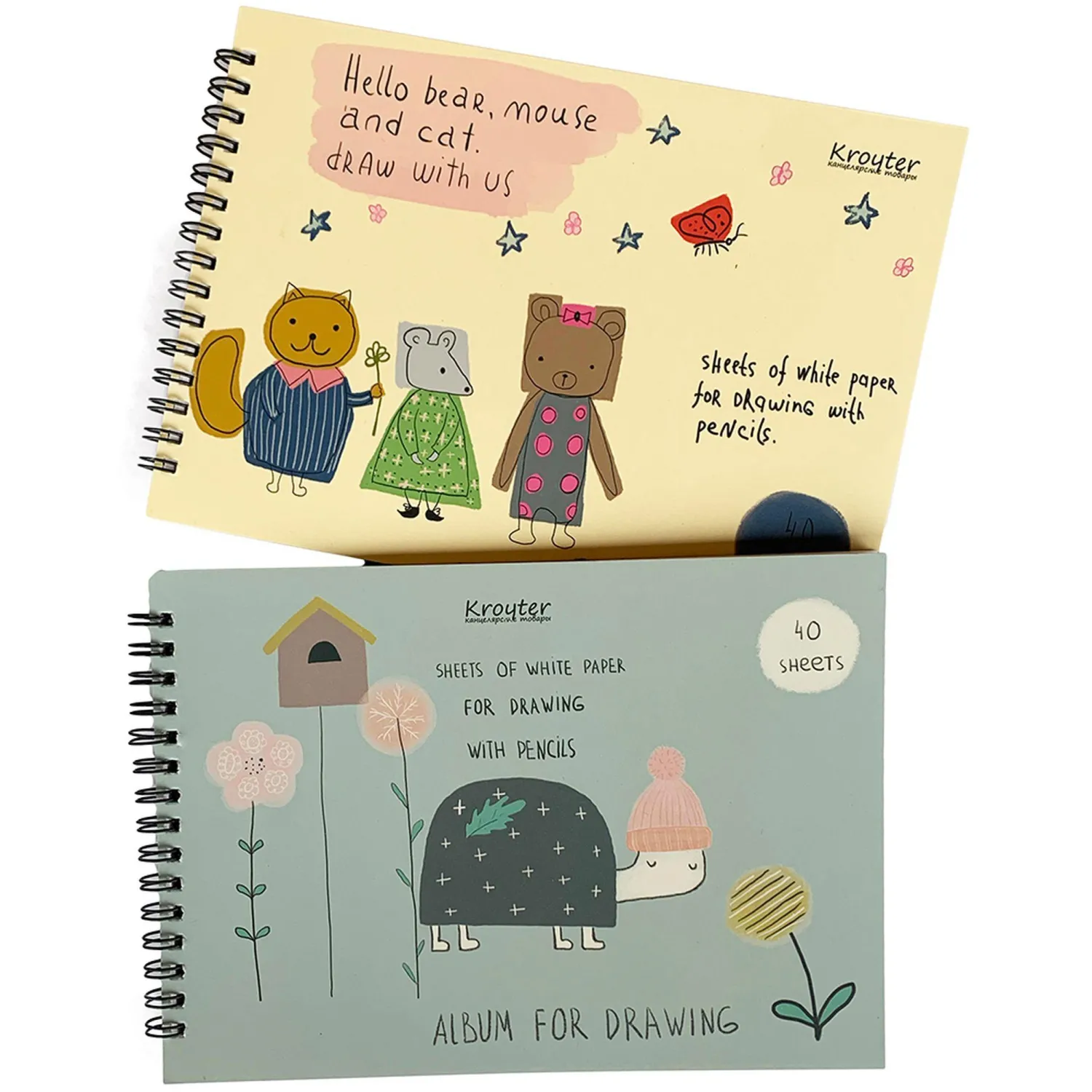 Альбом для рисования Kroyter 40л,А5,спир,планш,100гр,Аnimals 2шт/уп 63822